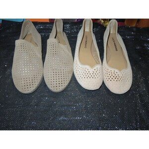 Lucky Brand 2 Pairs Enorahh Kid Suede Leather Laser Cut Ballet Flats in Tan size